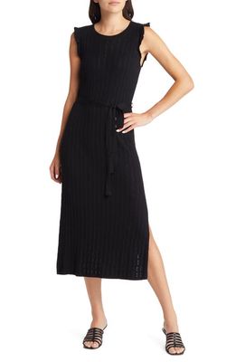 PAIGE Gardenia Pointelle Knit Midi Dress in Black