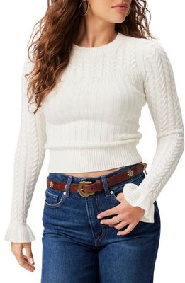 PAIGE Henrietta Ruffle Cuff Cable Stitch Sweater in Ivory