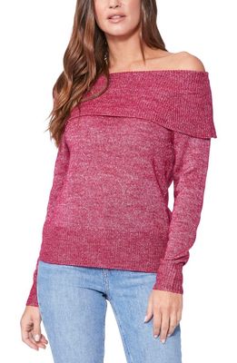 PAIGE Izabella Metallic Mélange Off the Shoulder Sweater in Bright Pink W/Silver