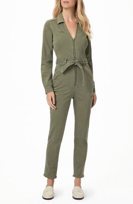 PAIGE Jolie Long Sleeve Cotton Blend Cargo Jumpsuit in Vintage Ivy Green
