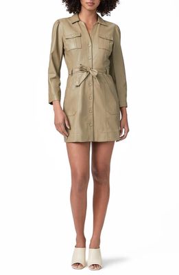 PAIGE Karmine Faux Leather Belted Shirtdress in Brushed Olive