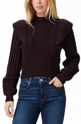 PAIGE Kate Ruffle Accent Cable Knit Wool Blend Turtleneck Sweater in Black Cherry