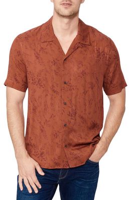 PAIGE Landon Short Sleeve Leaf Print Button-Up Camp Shirt in Cherry Cola