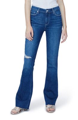 PAIGE Laurel Canyon Ripped High Waist Raw Hem Flare Jeans in Freesia Destructed