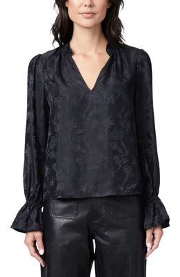 PAIGE Laurin Floral Damask Silk Blouse in Black