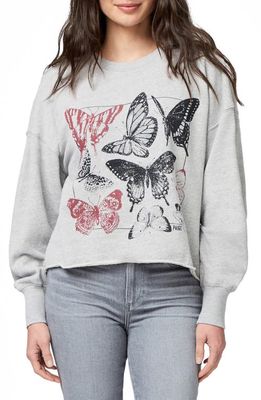 PAIGE Lisbet Raw Hem Butterfly Graphic Sweatshirt in Heather Grey