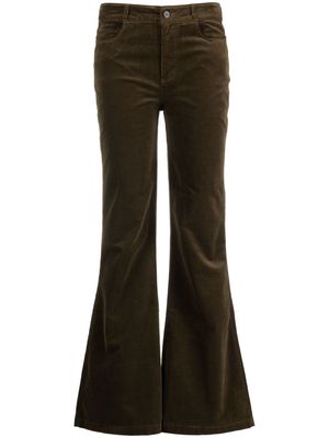 PAIGE logo-patch corduroy flared trousers - Green