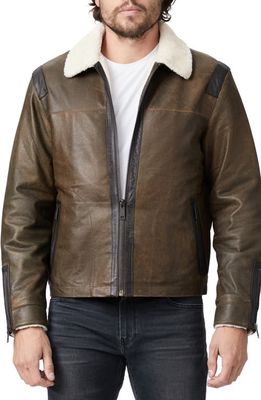 PAIGE Mangelson Cracked Leather Bomber Jacket in Cracked Brown