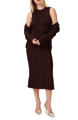 PAIGE Marium Metallic Sparkle Midi Sweater Dress in Burgundy Sparkle