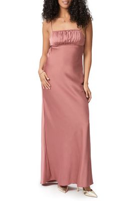 PAIGE Miren Ruched Bodice Satin Midi Dress in Desert Dusk