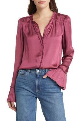 PAIGE Palma Pleated Cuff Silk Button-Up Blouse in Raspberry Mousse