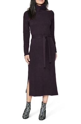 PAIGE Raundi Belted Turtleneck Long Sleeve Midi Wool Blend Sweater Dress in Black Cherry