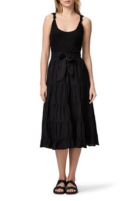 PAIGE Samosa Tie Waist Tiered Midi Dress in Black