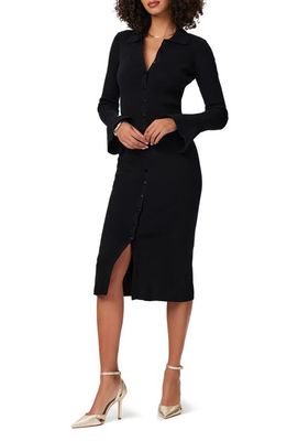 PAIGE Sundara Long Sleeve Organic Cotton & Silk Blend Rib Midi Dress in Black