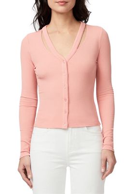 PAIGE Sycamore Cutout V-Neck Cardigan in Coral Pink
