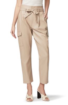 PAIGE Tami Tie Waist Faux Leather Cargo Pants in Taupe