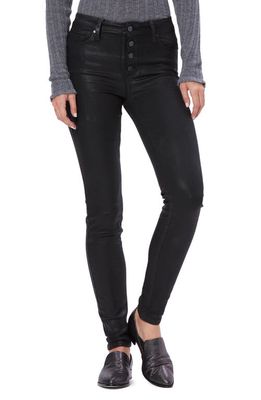 PAIGE Transcend - Hoxton Coated High Waist Ultra Skinny Jeans in Black Fog Luxe Coating