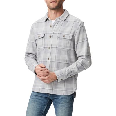 PAIGE Wilbur Plaid Flannel Button-Up Overshirt in Grey Aura at Nordstrom, Size Small