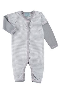 PAIGELAUREN Classic Supersoft Stripe Cotton Blend Romper in Gray