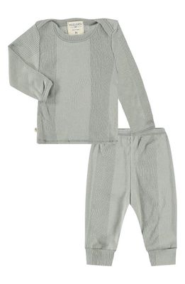 PAIGELAUREN Ribbed Cotton & Modal Long Sleeve T-Shirt & Pants Set in Grey