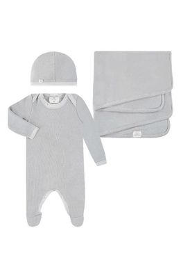 PAIGELAUREN Welcome Home Fleece Footie, Hat & Blanket Set in Gray 