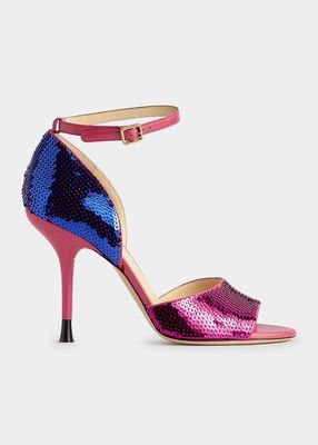 Paillettes Colorblock Sequin Ankle-Strap Sandals