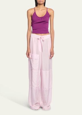 Paint Drawstring Wide-Leg Silk Pants