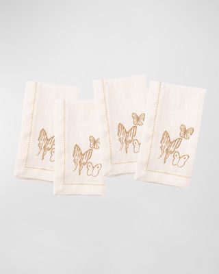 Painted Butterfly Embroidered Linen Dinner Napkin