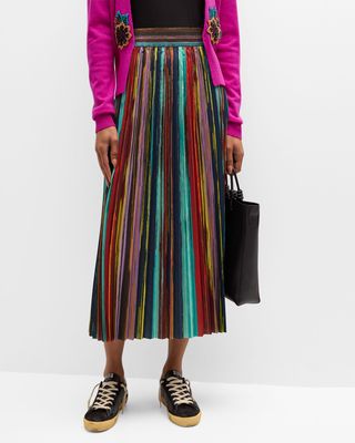 Painted Stripe Pleated Midi Skirt