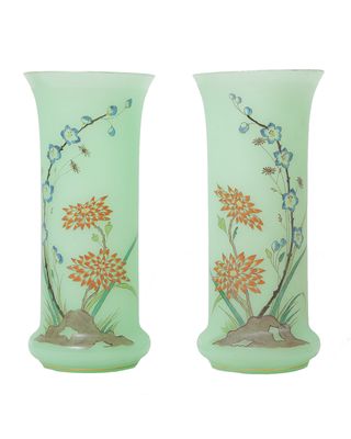 Pair of Antique Green Bristol Vases