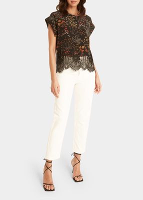 Paisley Cap-Sleeve Lace Top