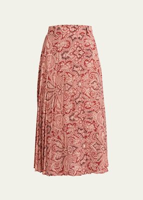 Paisley-Print Pleated Midi Skirt