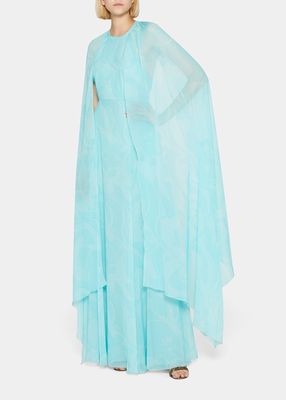 Paisley Wave Silk Cape Gown