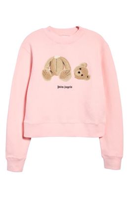 Palm Angels Bear Appliqué Cotton Sweatshirt in Almond Blossom Brown