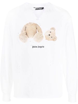 Palm Angels Bear-print distressed-effect T-shirt - White