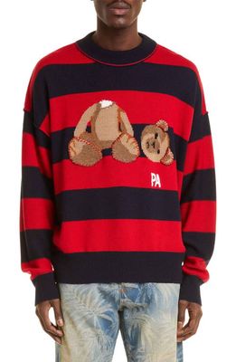 Palm Angels Bear Stripe Wool Sweater in Navy Blue Brown