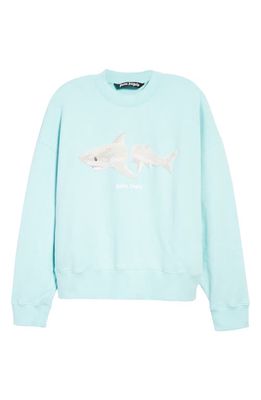 Palm Angels Broken Shark Cotton Graphic Sweatshirt in Light Blue White