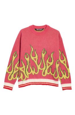 Palm Angels Burning Jacquard Virgin Wool Sweater in Fuchsia Yellow