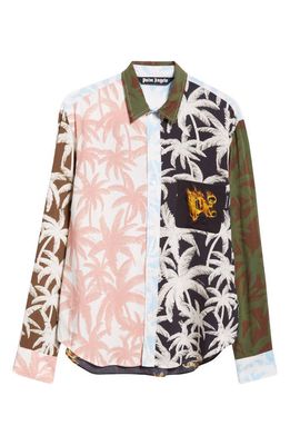 Palm Angels Burning Monogram Palm Print Button-Up Shirt in Pink Multi