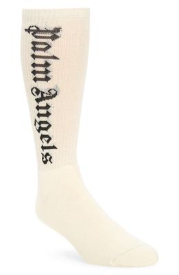 Palm Angels Classic Logo Cotton Blend Crew Socks in Butter Black