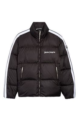 Palm Angels Classic Track Quilted Down Coat in Black White