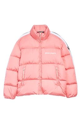 Palm Angels Classic Track Quilted Down Coat in Pink White