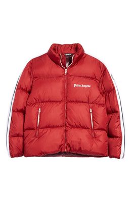 Palm Angels Classic Track Quilted Down Coat in Red White