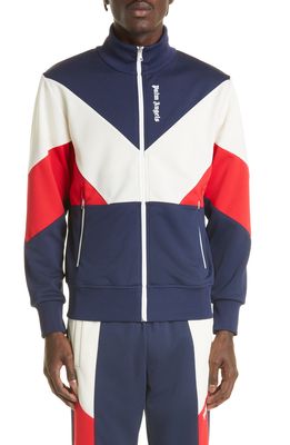 Palm Angels Colorblock Track Jacket in Navy Blue White