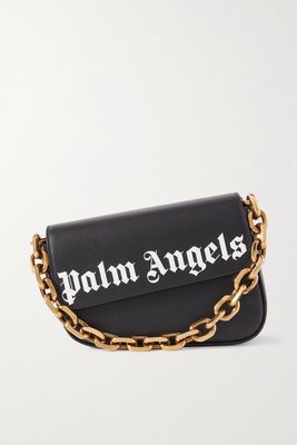 Palm Angels - Crash Chain-embellished Printed Textured-leather Shoulder Bag - Black