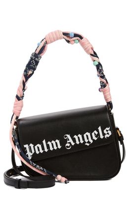 Palm Angels Crash Plaited Bandana Handle Leather Shoulder Bag in Black White