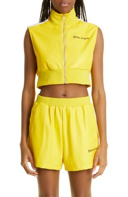 Palm Angels Crop Faux Leather Track Vest in Vibrant Yellow