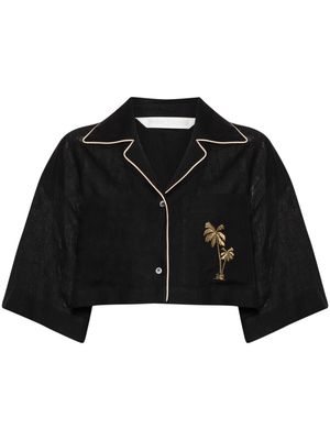 Palm Angels cropped linen bowling shirt - Black