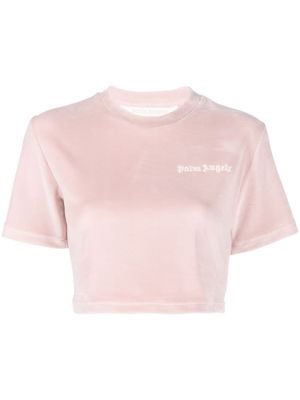 Palm Angels cropped logo-print chenille T-shirt - Pink
