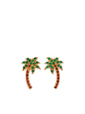 Palm Angels crystal-embellished palm tree earrings - Green